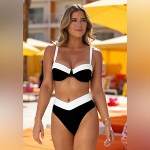 Cupshe Black and White Bikini Set